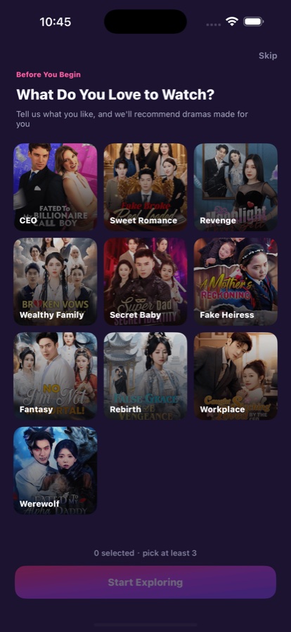 Onboarding genre selection